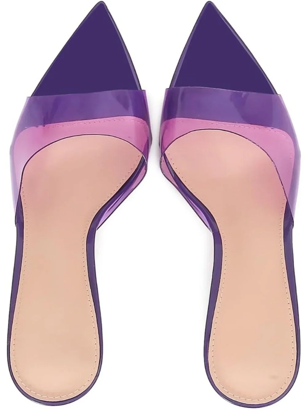 Women's Purple Clear Pointed Open Toe Stiletto Heel Slide Sandals Transparent